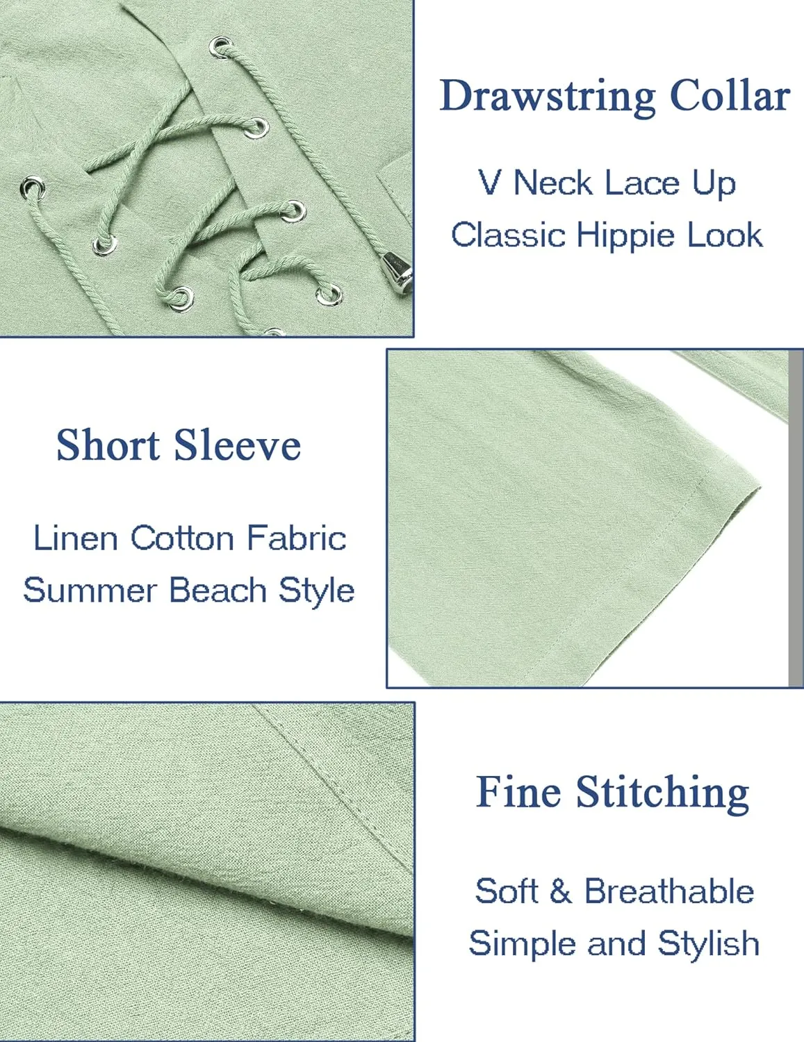 COOFANDY Men Casual Cotton Linen T Shirt Short Sleeve Beach Lace Up Hippie Shirt Yoga Renaissance Tunic