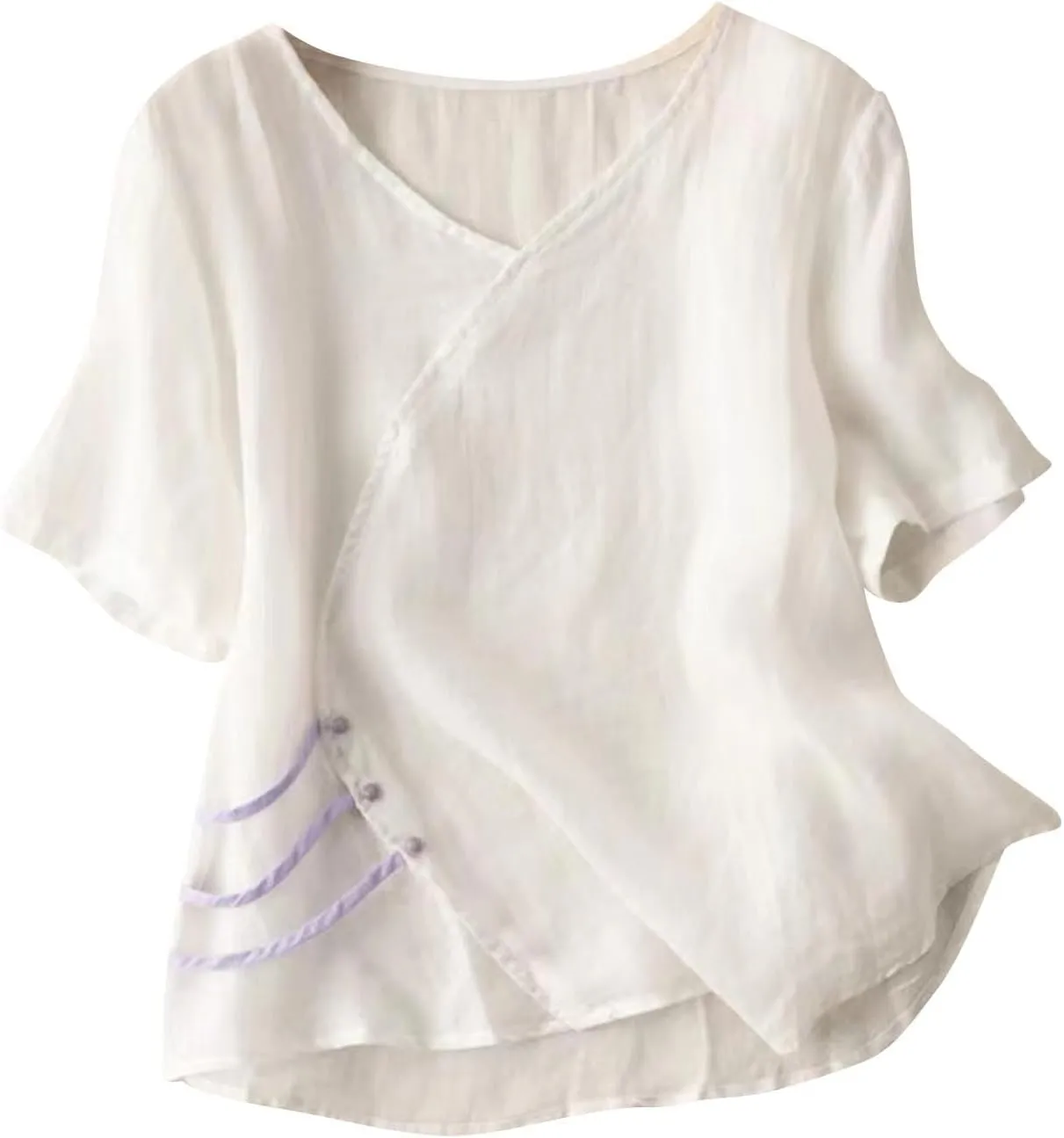 Cotton Linen Tops for Women Half Sleeve Work Blouses Dressy Casual Tunic Shirt Breathable Summer Basic Tees Tunics