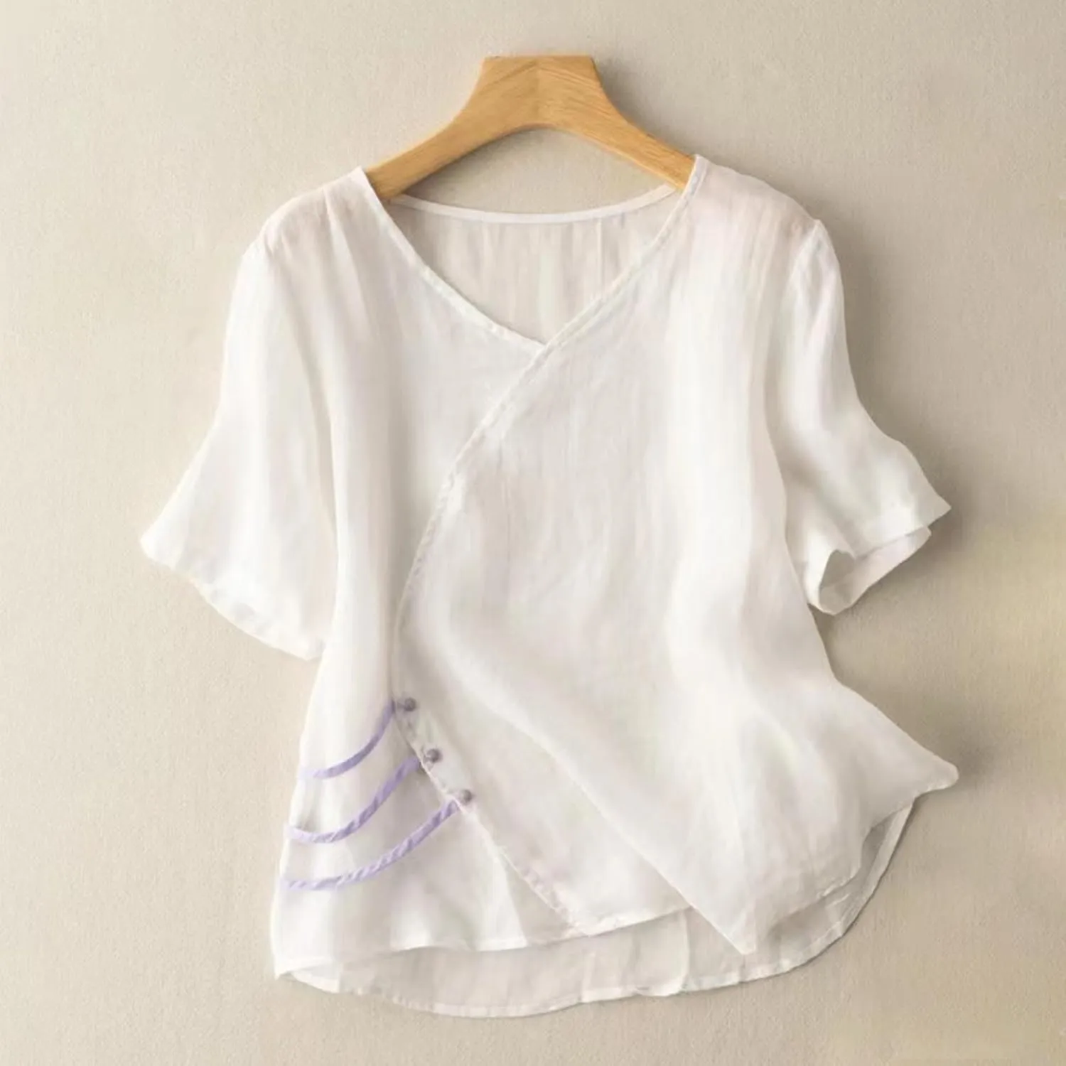 Cotton Linen Tops for Women Half Sleeve Work Blouses Dressy Casual Tunic Shirt Breathable Summer Basic Tees Tunics