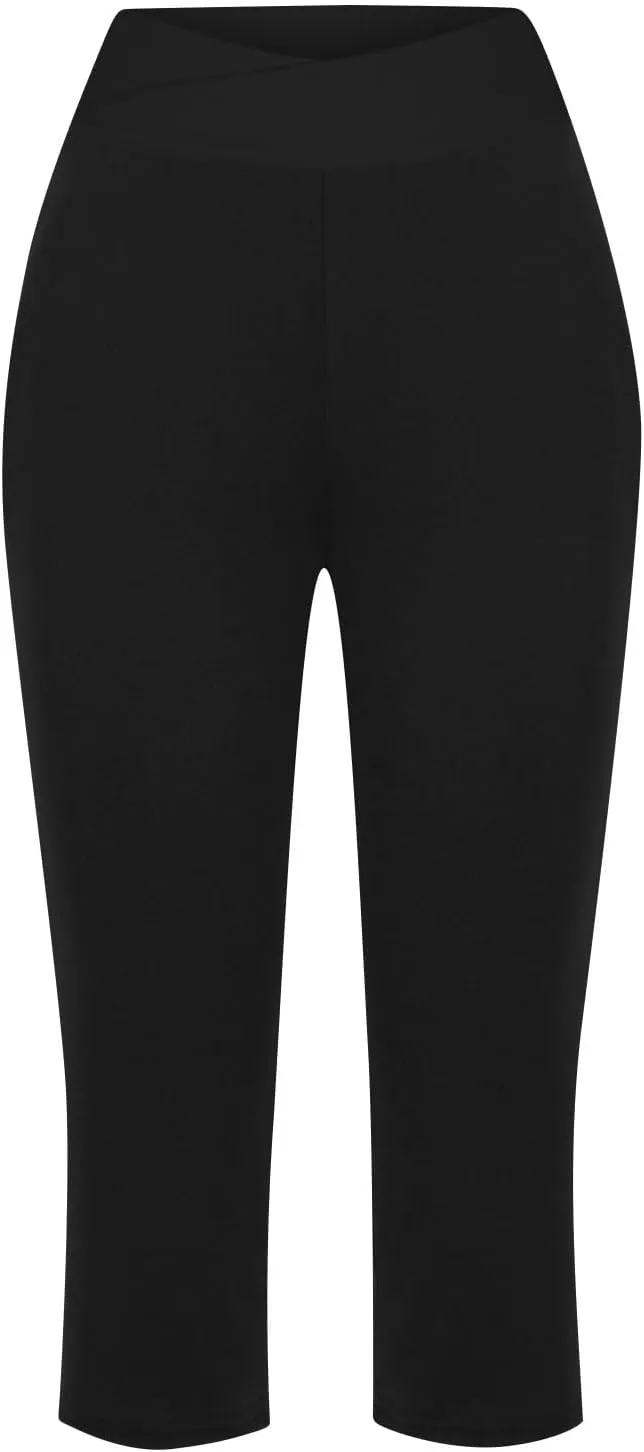 Cross Wrap Waisted Capri Pants for Women Summer Workout Yoga Running Sweat Shorts Stretch Loungewear Bottoms