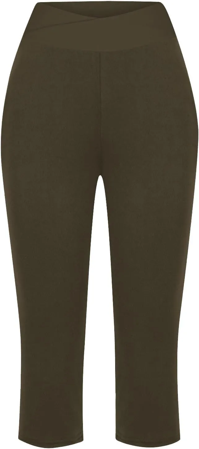 Cross Wrap Waisted Capri Pants for Women Summer Workout Yoga Running Sweat Shorts Stretch Loungewear Bottoms