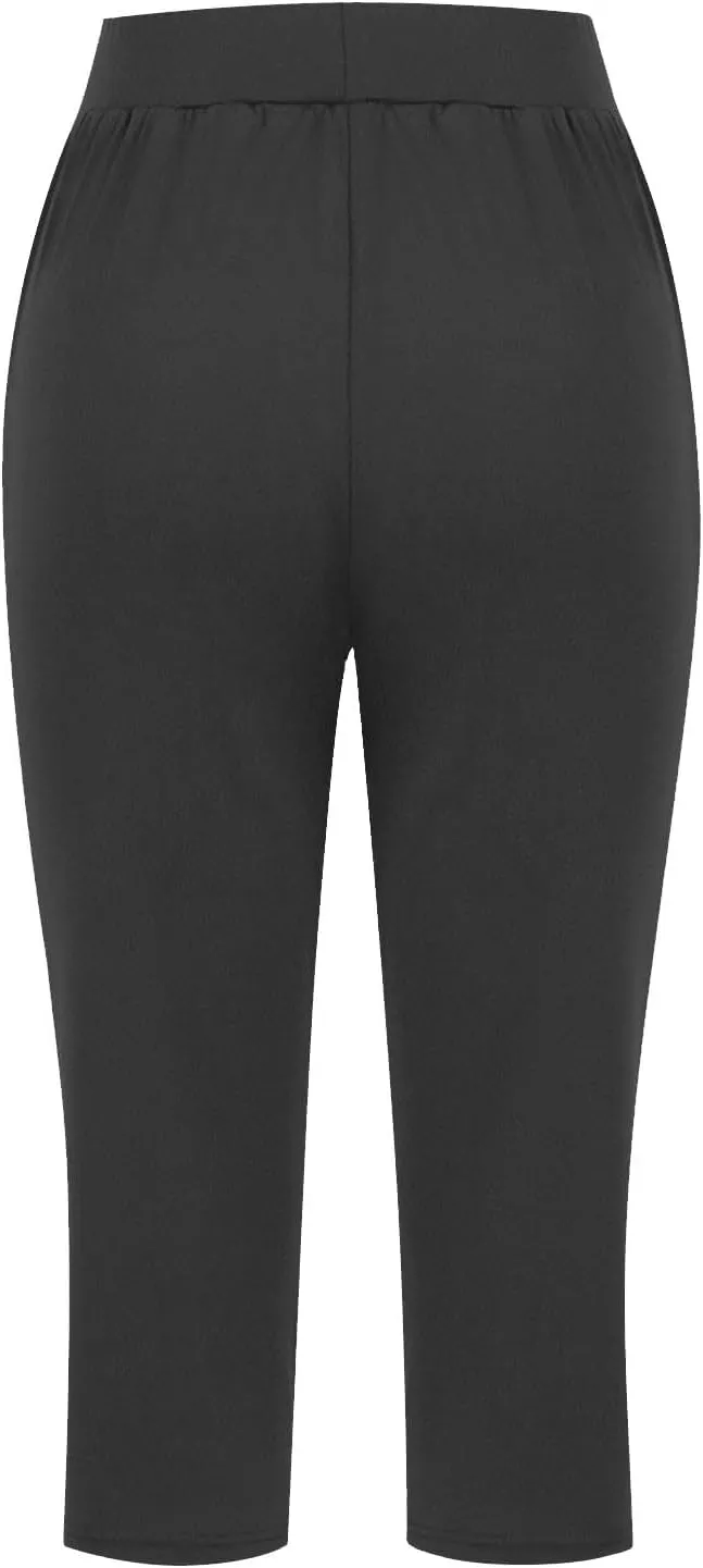 Cross Wrap Waisted Capri Pants for Women Summer Workout Yoga Running Sweat Shorts Stretch Loungewear Bottoms