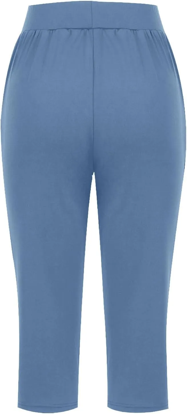 Cross Wrap Waisted Capri Pants for Women Summer Workout Yoga Running Sweat Shorts Stretch Loungewear Bottoms