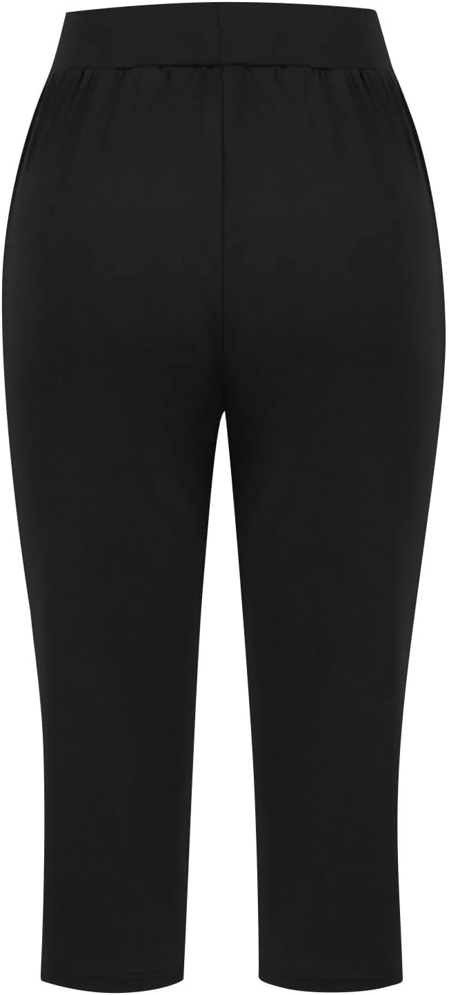 Cross Wrap Waisted Capri Pants for Women Summer Workout Yoga Running Sweat Shorts Stretch Loungewear Bottoms