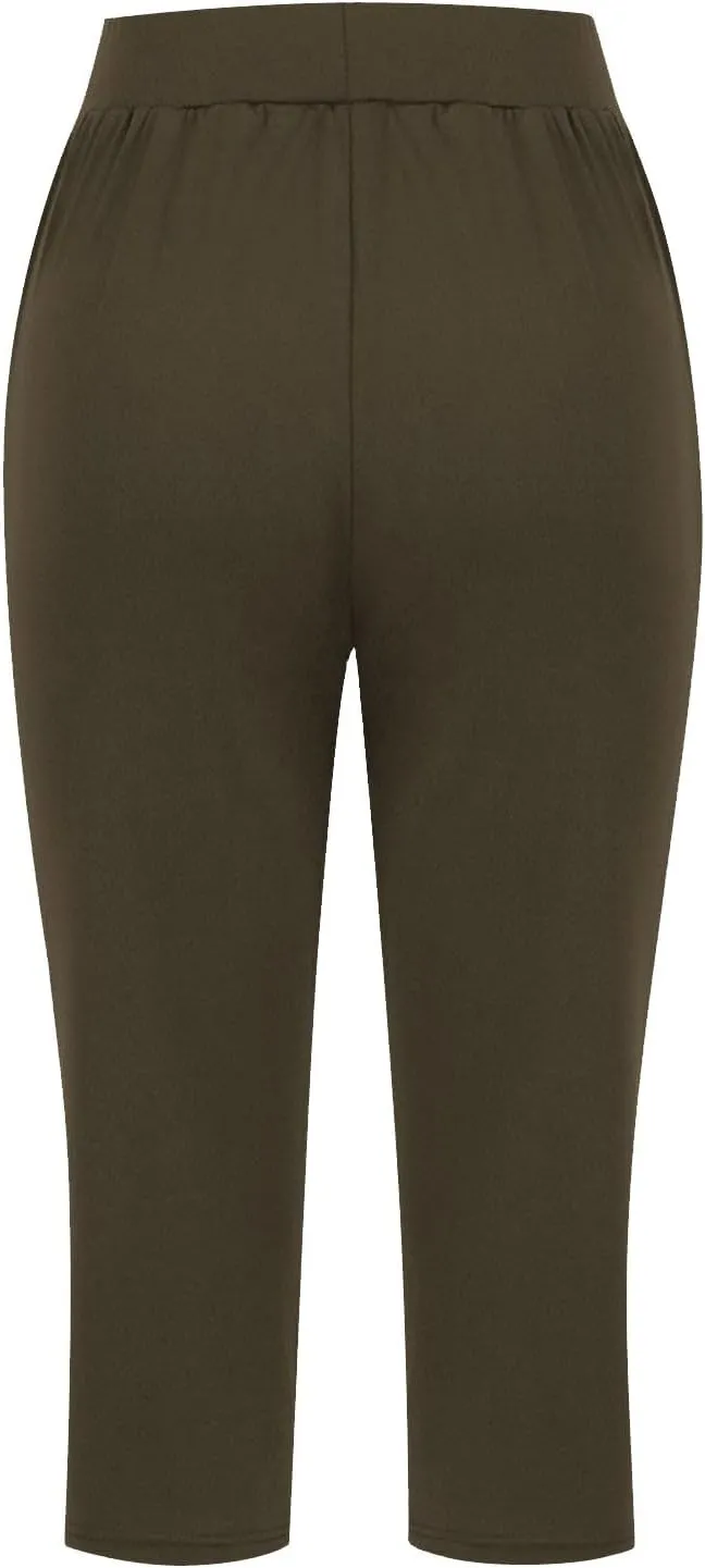 Cross Wrap Waisted Capri Pants for Women Summer Workout Yoga Running Sweat Shorts Stretch Loungewear Bottoms