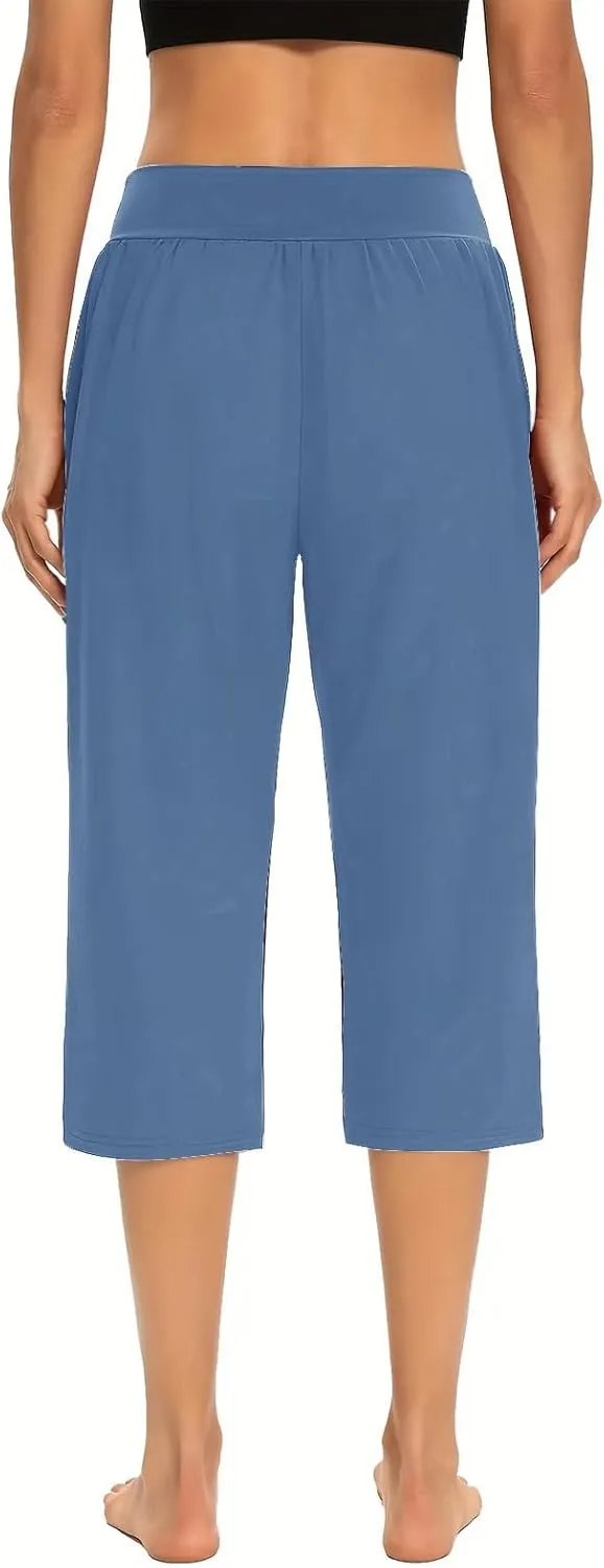 Cross Wrap Waisted Capri Pants for Women Summer Workout Yoga Running Sweat Shorts Stretch Loungewear Bottoms