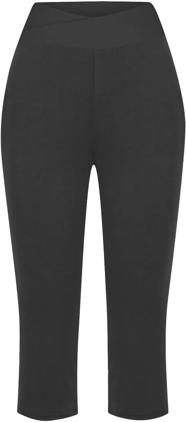 Cross Wrap Waisted Capri Pants for Women Summer Workout Yoga Running Sweat Shorts Stretch Loungewear Bottoms
