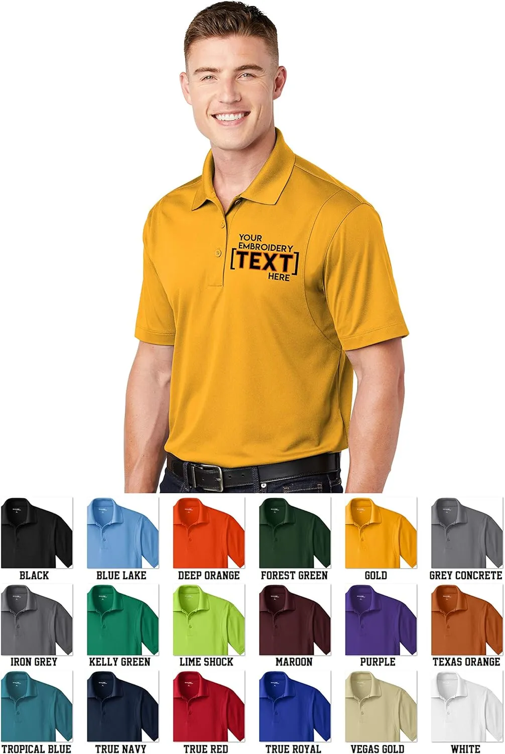 Custom Embroidered Moisture Wicking Performance Polo - Embroidery Collar Polo Shirts
