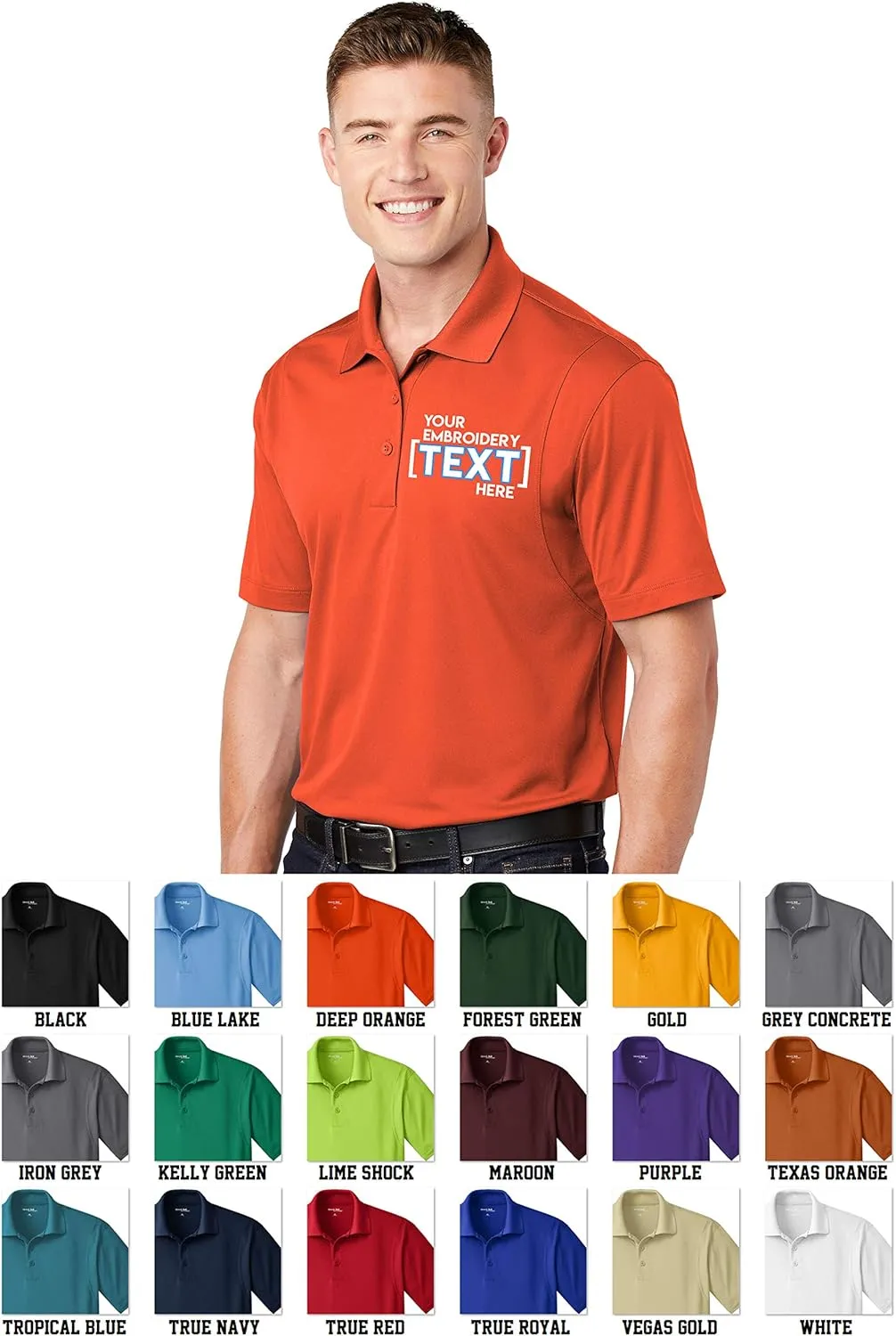 Custom Embroidered Moisture Wicking Performance Polo - Embroidery Collar Polo Shirts