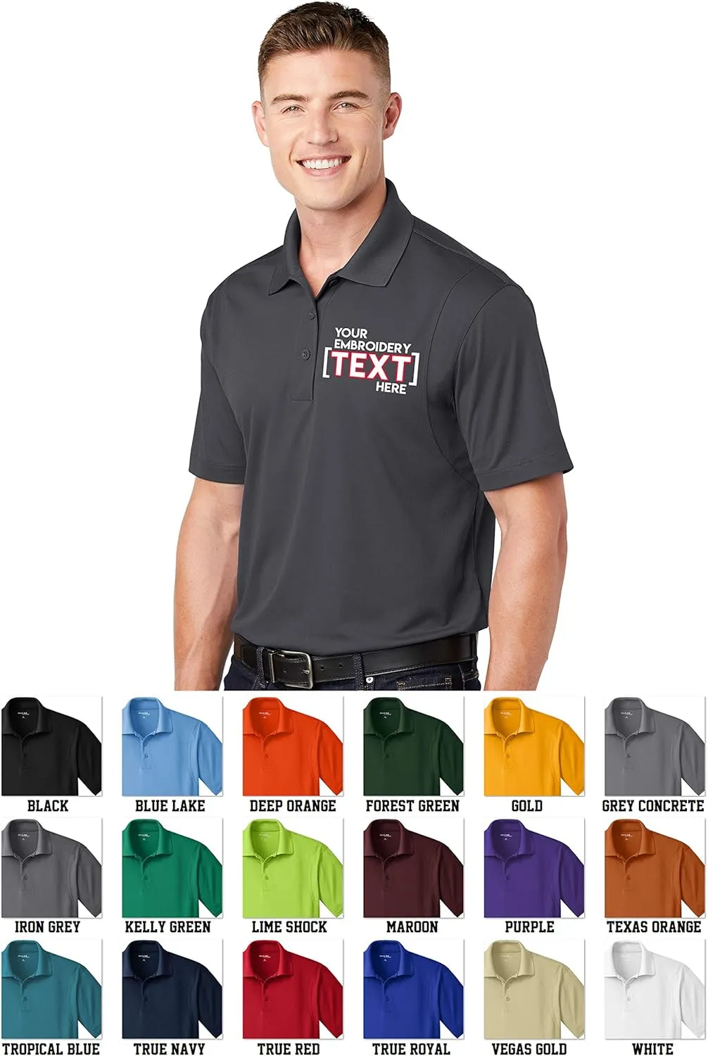 Custom Embroidered Moisture Wicking Performance Polo - Embroidery Collar Polo Shirts