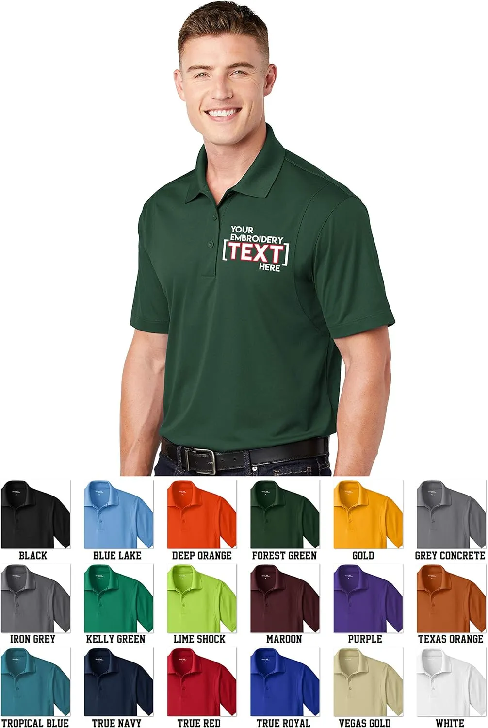 Custom Embroidered Moisture Wicking Performance Polo - Embroidery Collar Polo Shirts