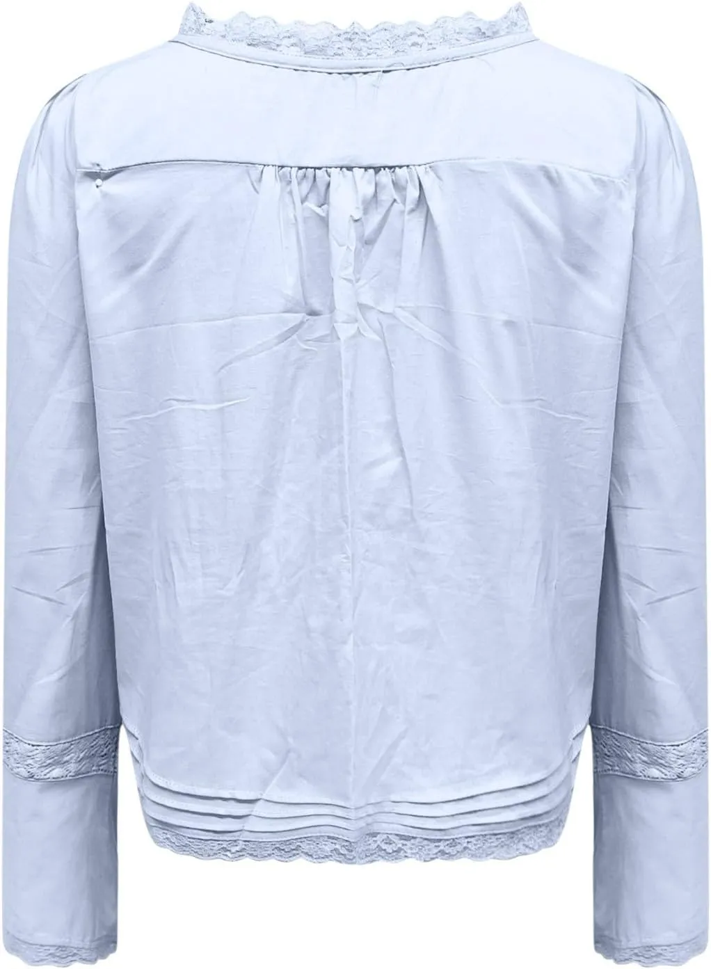 Cute Boho Lace Trim Shirts Women Summer Button Down Beach Crop Tops Casual Long Sleeve Tie Front Neck Y2k Clothes