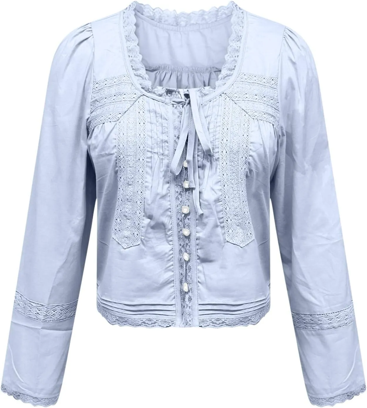 Cute Boho Lace Trim Shirts Women Summer Button Down Beach Crop Tops Casual Long Sleeve Tie Front Neck Y2k Clothes