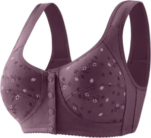 Daisy Bras for Older Women Front Closure Bra Cotton Bra Full Coverage Comfortable Bra No Underwire Plus Size Bra