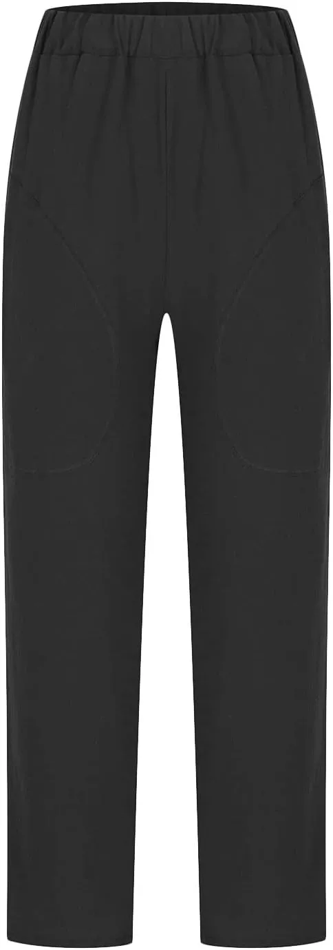 DASAYO Womens Linen Pants Elastic Wasit Straight Leg Casual Pants Ladies Loose Fit Comfy Trousers with Pockets Summer Fashion