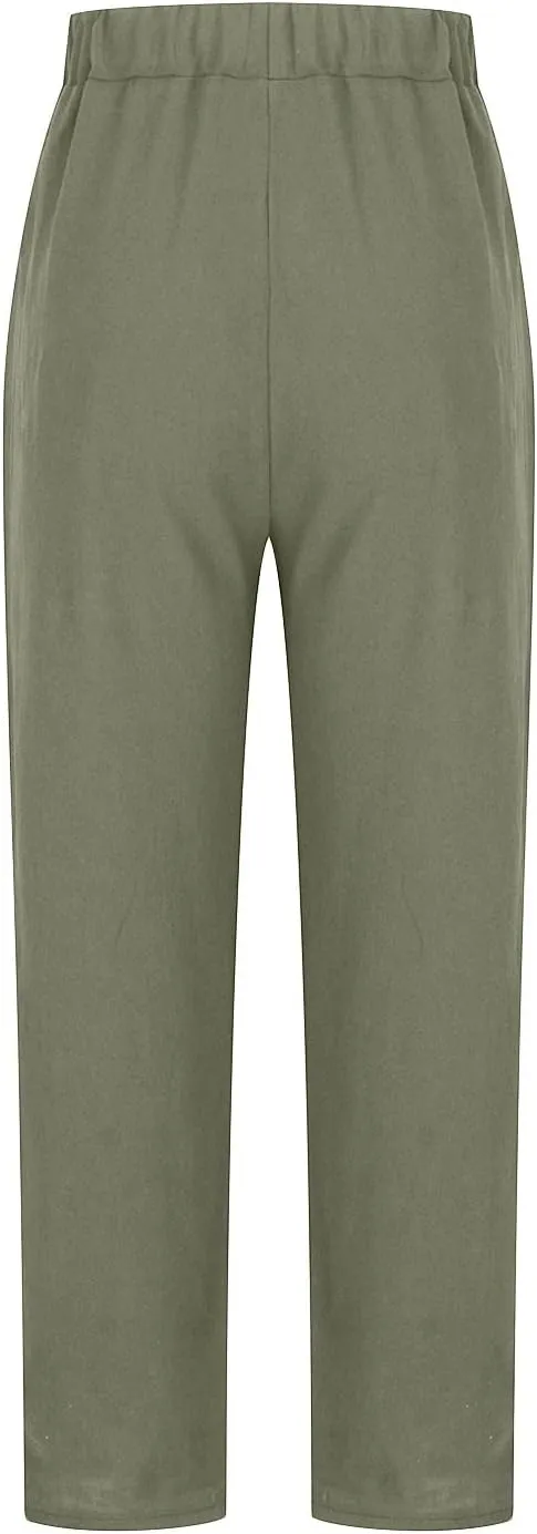 DASAYO Womens Linen Pants Elastic Wasit Straight Leg Casual Pants Ladies Loose Fit Comfy Trousers with Pockets Summer Fashion