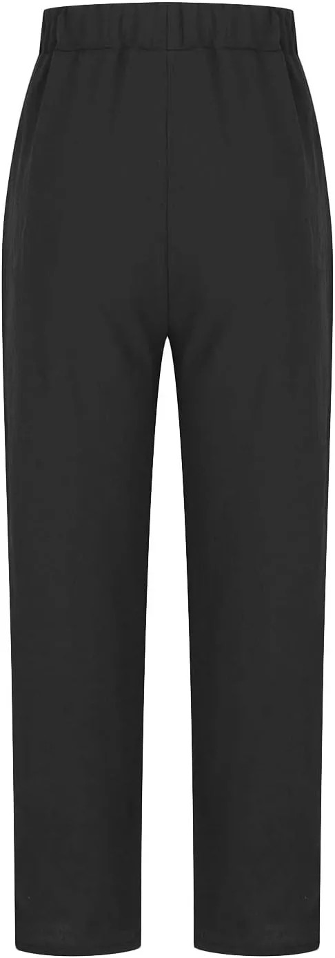 DASAYO Womens Linen Pants Elastic Wasit Straight Leg Casual Pants Ladies Loose Fit Comfy Trousers with Pockets Summer Fashion
