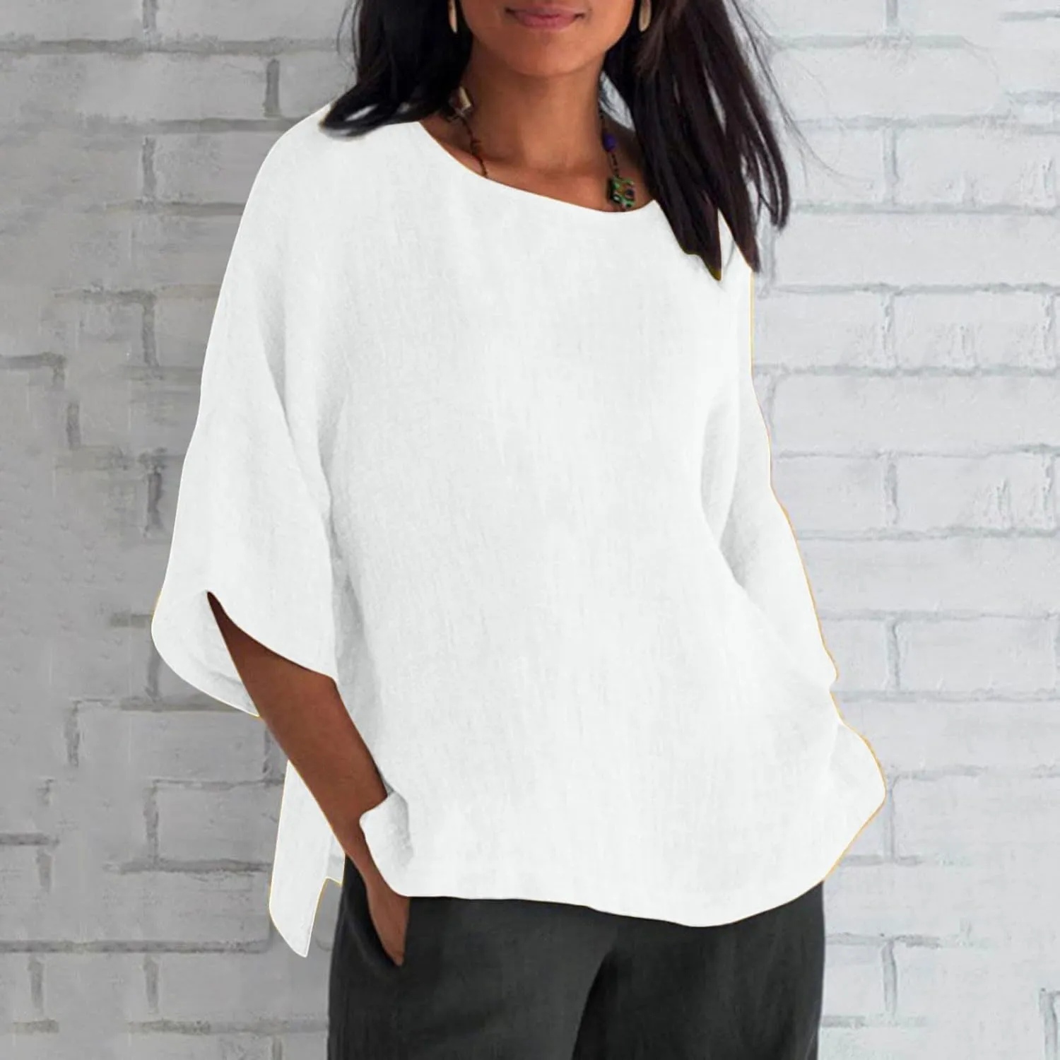 DASAYO Womens Summer Tops 2023 Trendy Cotton Linen Shirts for Women Loose Fit Vintage Going Out Blouses Fashion 2023 Outfits