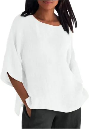 DASAYO Womens Summer Tops 2023 Trendy Cotton Linen Shirts for Women Loose Fit Vintage Going Out Blouses Fashion 2023 Outfits