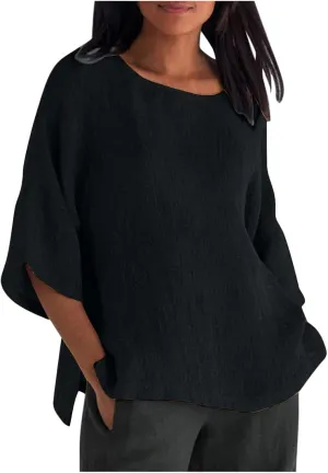 DASAYO Womens Summer Tops 2023 Trendy Cotton Linen Shirts for Women Loose Fit Vintage Going Out Blouses Fashion 2023 Outfits