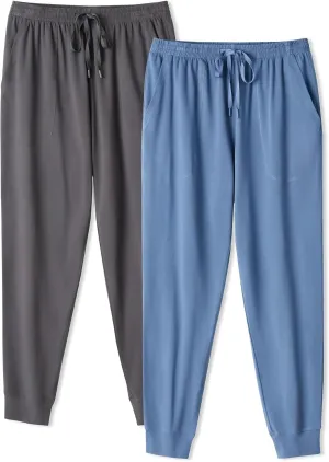DAVID ARCHY Mens Pajama Pants Soft Cotton Cuffed Lounge Bottoms with Pockets All-Season Sleepwear Long PJ Pants 2-Pack
