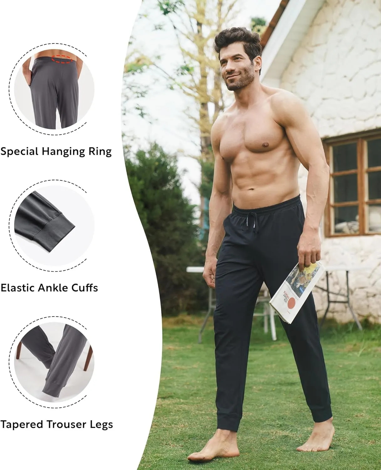 DAVID ARCHY Mens Pajama Pants Soft Cotton Cuffed Lounge Bottoms with Pockets All-Season Sleepwear Long PJ Pants 2-Pack