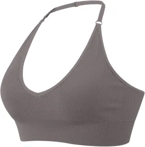 Deep Plunge Ribbed Tank Top Pack for Woman V Neck Seamless Raceback Sexy Sleeveless Crop Top Halter Yoga Bra