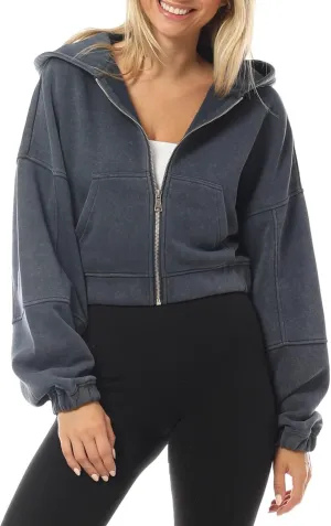 Design by Olivia Women's Zip Up Hoodies Cropped Sweatshirts Fleece Jackets Fall Outfits Casual Hooded Tops Winter Clothes
