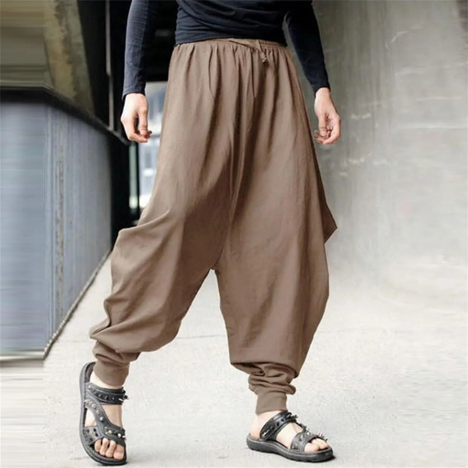 DGHM-JLMY Men's Harem Pants Retro Medieval Baggy Pants Loose Stretchy Elastic Waist Casual Trousers Fashion Slacks