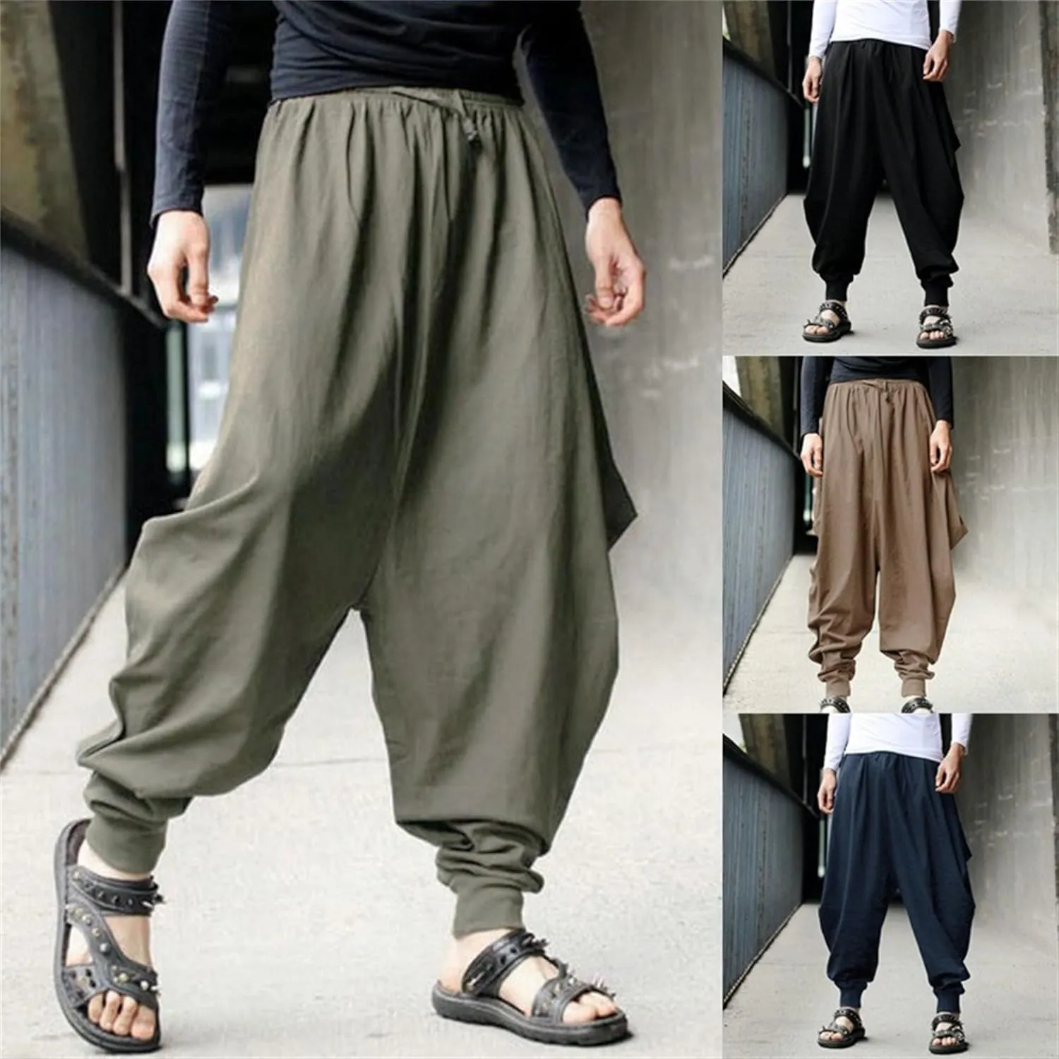 DGHM-JLMY Men's Harem Pants Retro Medieval Baggy Pants Loose Stretchy Elastic Waist Casual Trousers Fashion Slacks