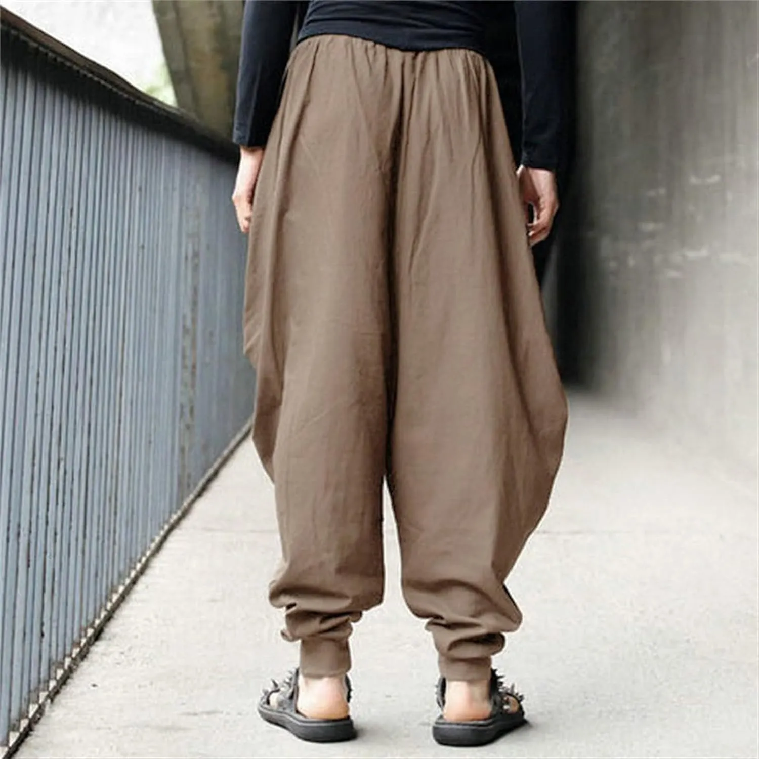 DGHM-JLMY Men's Harem Pants Retro Medieval Baggy Pants Loose Stretchy Elastic Waist Casual Trousers Fashion Slacks
