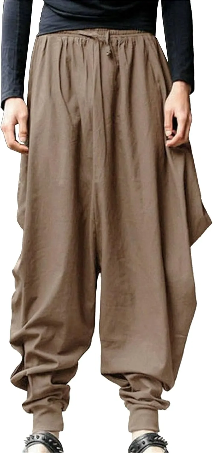 DGHM-JLMY Men's Harem Pants Retro Medieval Baggy Pants Loose Stretchy Elastic Waist Casual Trousers Fashion Slacks