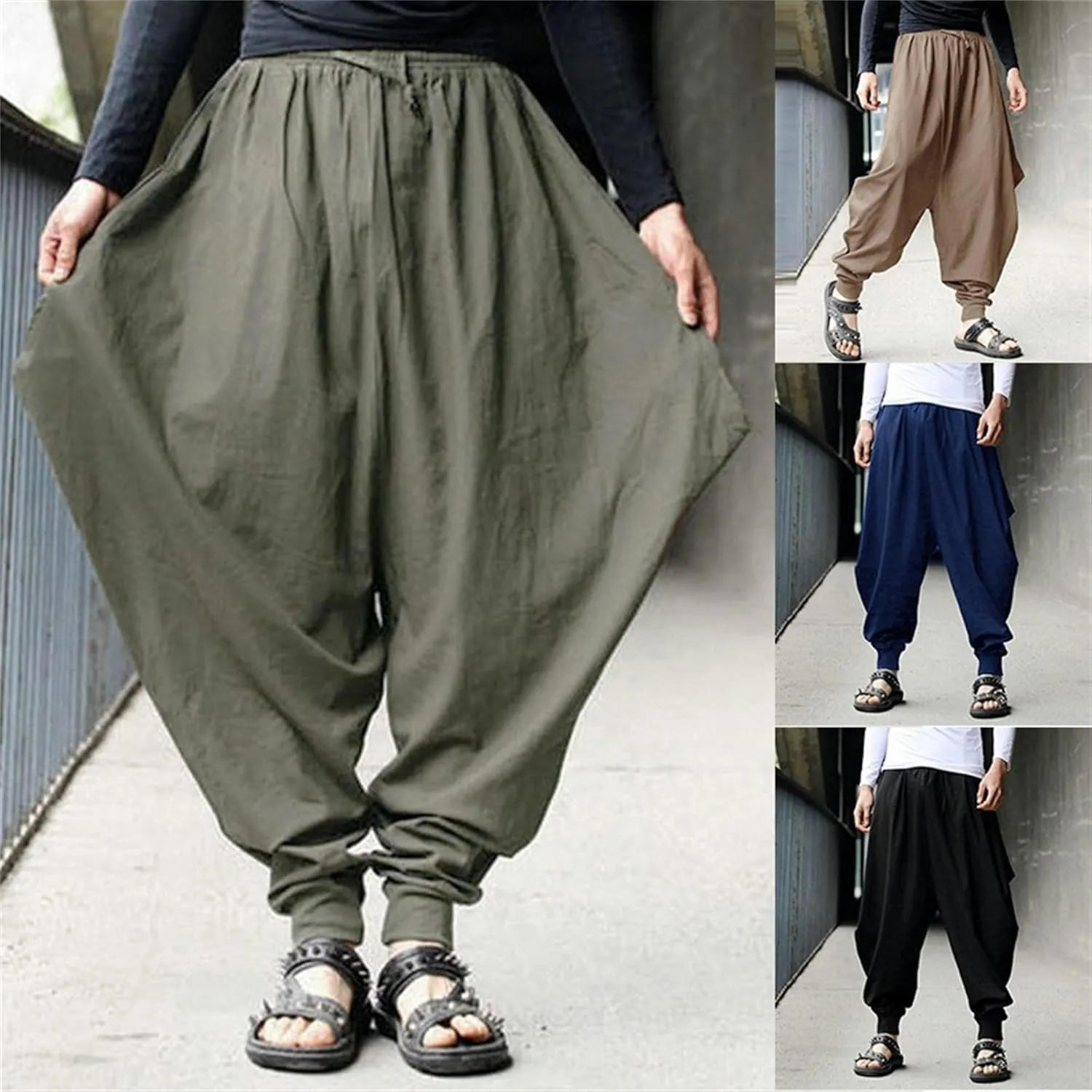 DGHM-JLMY Men's Harem Pants Retro Medieval Baggy Pants Loose Stretchy Elastic Waist Casual Trousers Fashion Slacks
