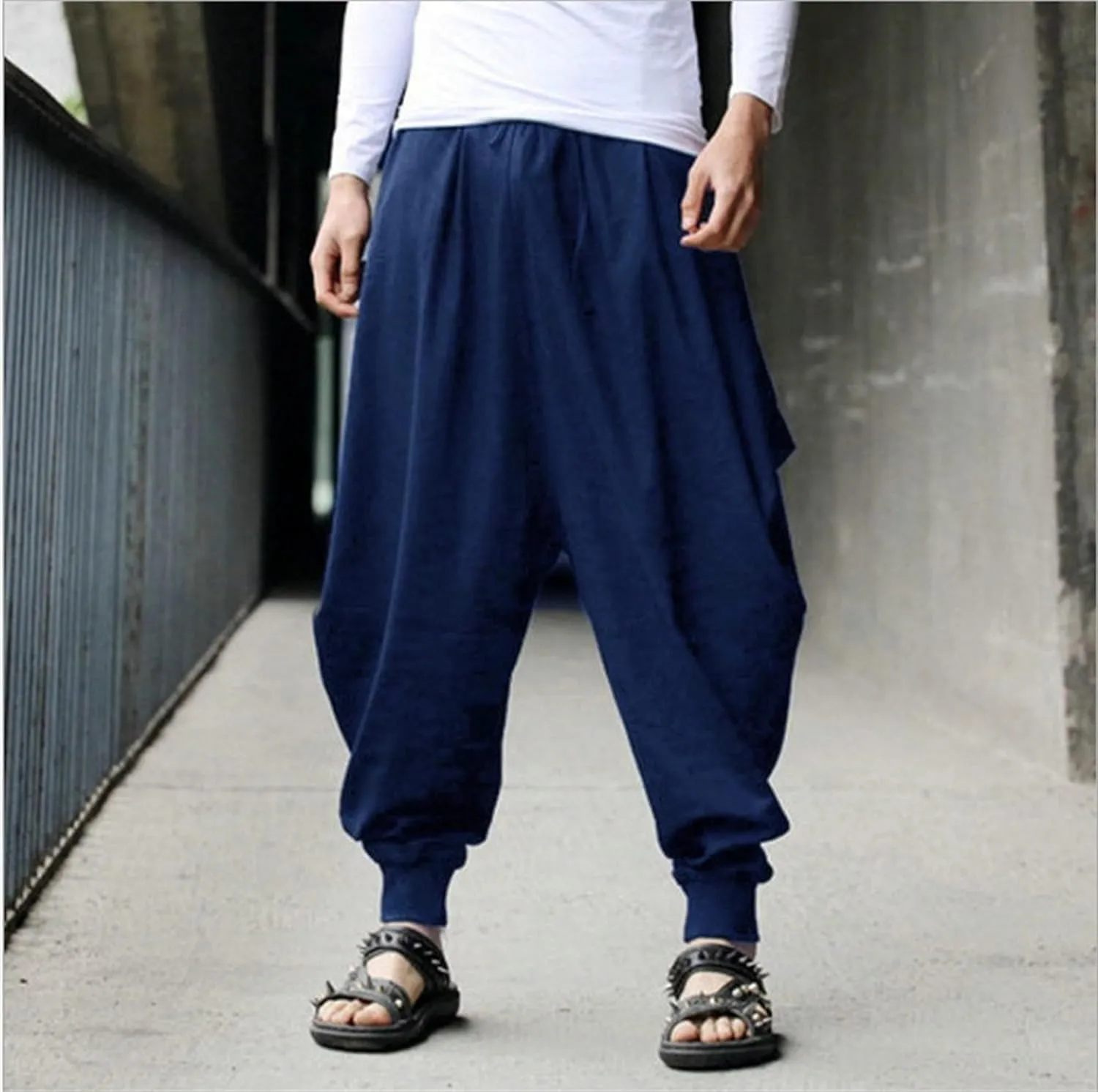 DGHM-JLMY Men's Harem Pants Retro Medieval Baggy Pants Loose Stretchy Elastic Waist Casual Trousers Fashion Slacks