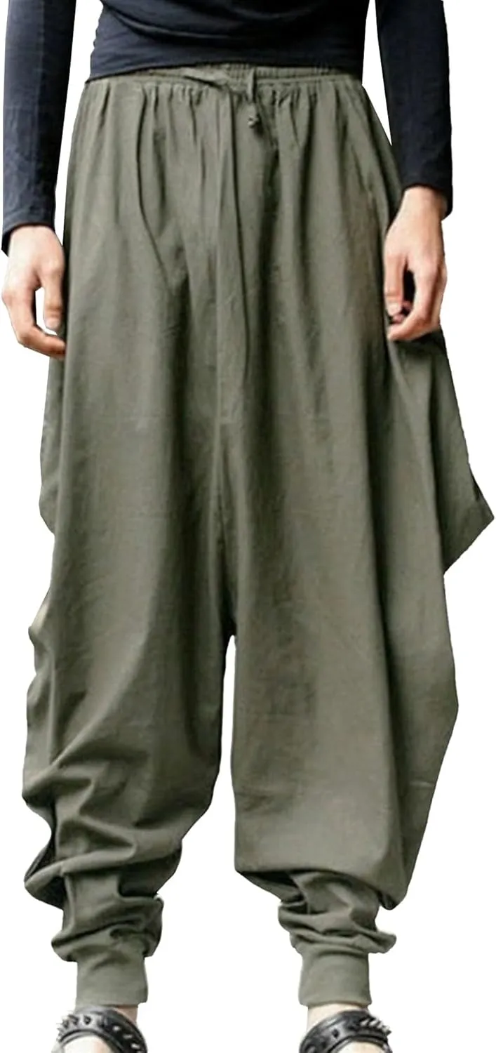 DGHM-JLMY Men's Harem Pants Retro Medieval Baggy Pants Loose Stretchy Elastic Waist Casual Trousers Fashion Slacks