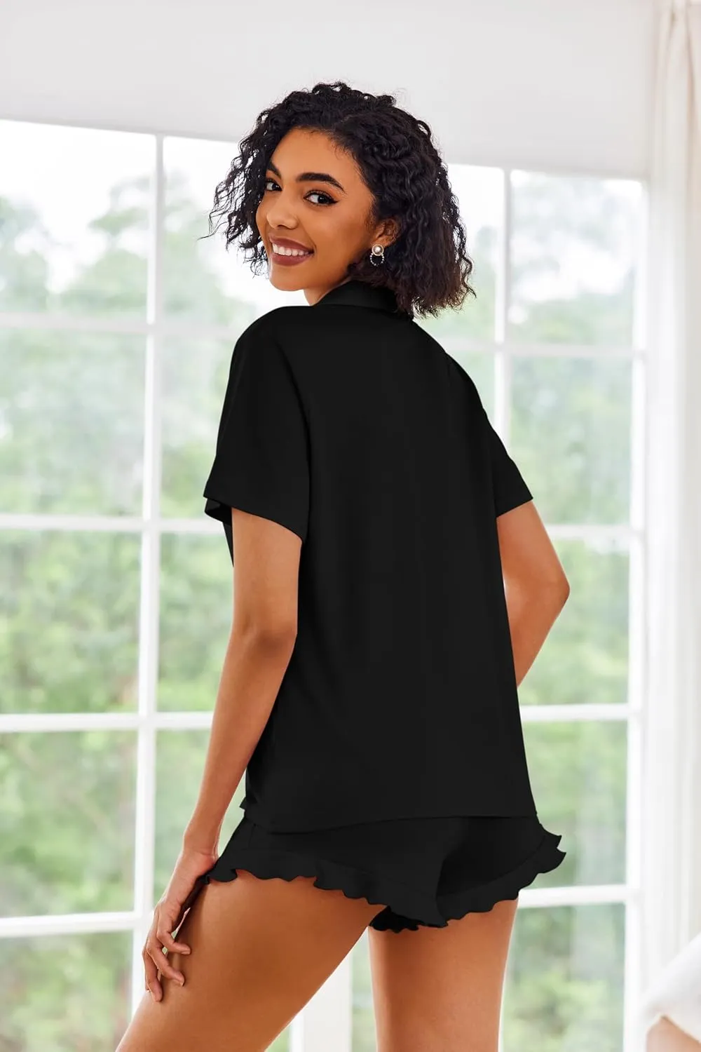 Ekouaer Pajamas Set for Women Short Sleeve Sleepwear Button Down Pjs Lounge Sets Soft Nightwear
