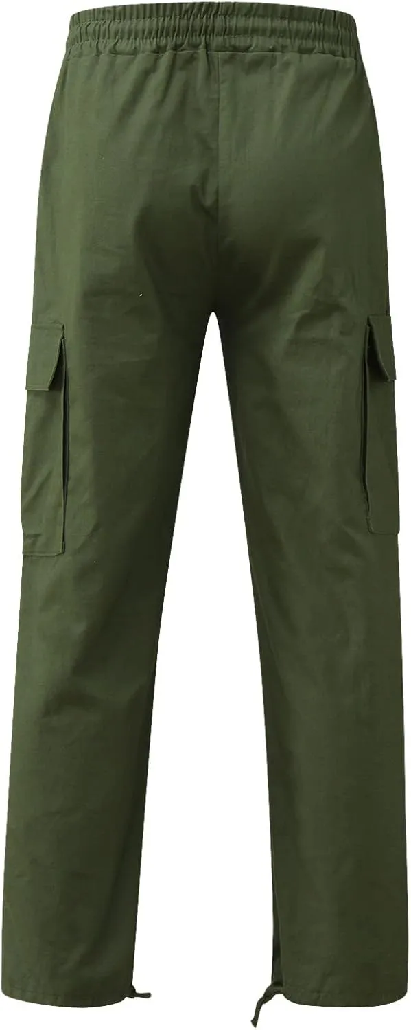 Elastic Waist Cargo Pants for Men Relaxed Fit Tactical Hiking Pants Casual Work Trousers Drawstring Travel Pants