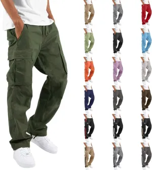 Elastic Waist Cargo Pants for Men Relaxed Fit Tactical Hiking Pants Casual Work Trousers Drawstring Travel Pants