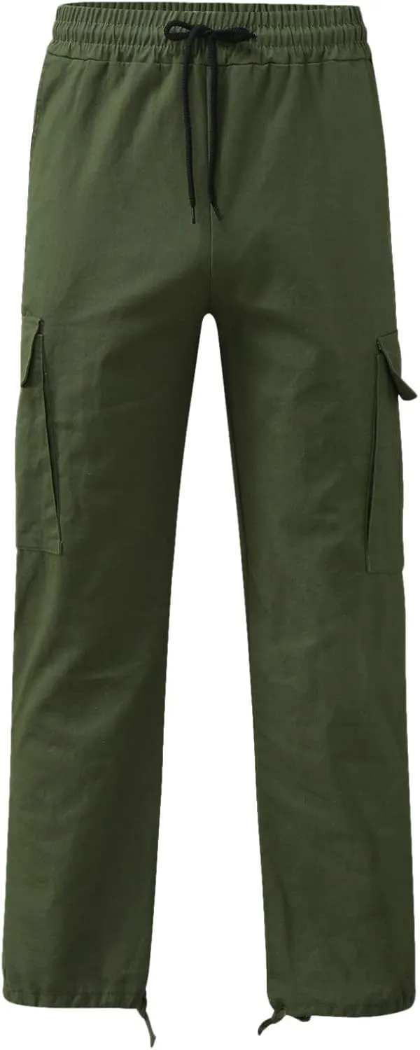 Elastic Waist Cargo Pants for Men Relaxed Fit Tactical Hiking Pants Casual Work Trousers Drawstring Travel Pants