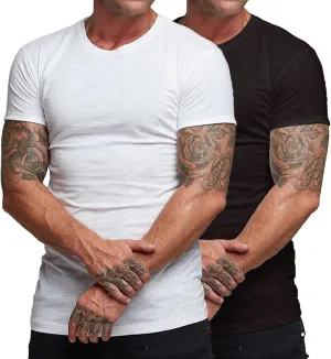 elselect 2 Pack Mens T Shirt Short Sleeve Plain Classic Shirt Ultra Soft Crew Neck Casual Basic Tee Shirt