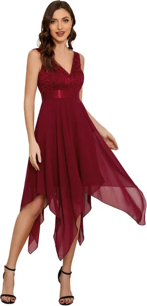 Ever-Pretty Women's Vintage V Neck Irregular Hem Lace A Line Chiffon Cocktail Dresses 00207