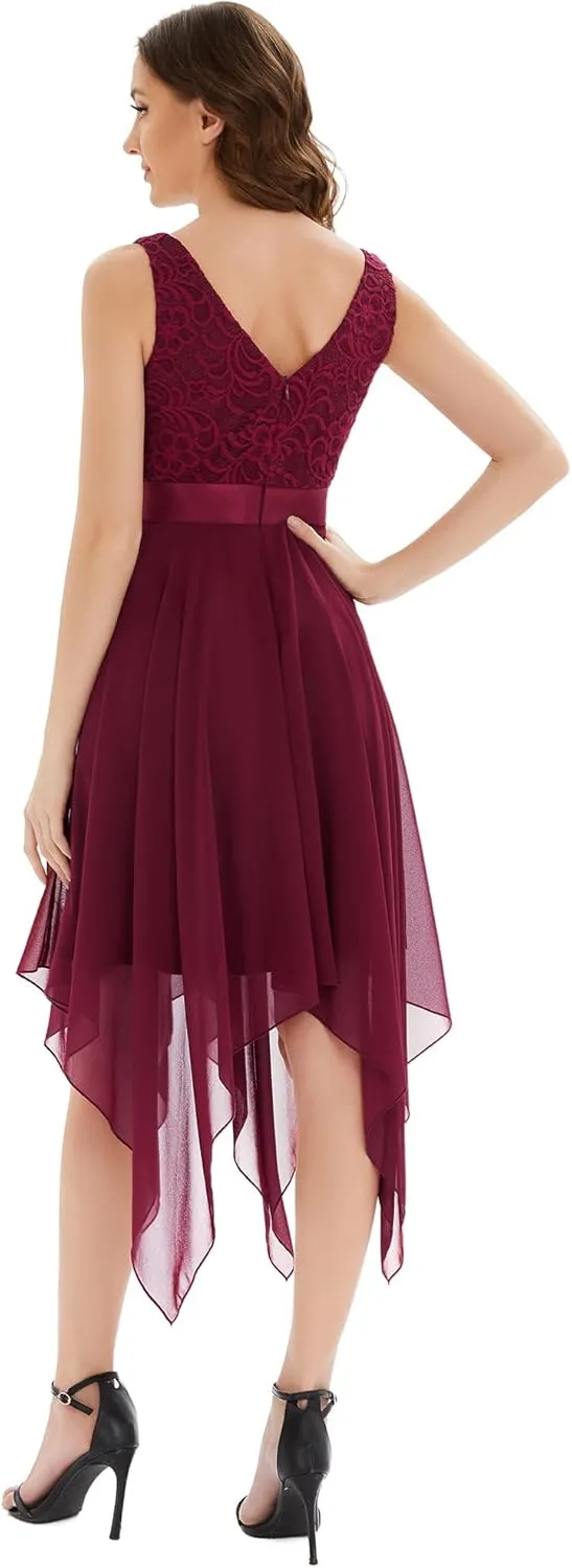 Ever-Pretty Women's Vintage V Neck Irregular Hem Lace A Line Chiffon Cocktail Dresses 00207