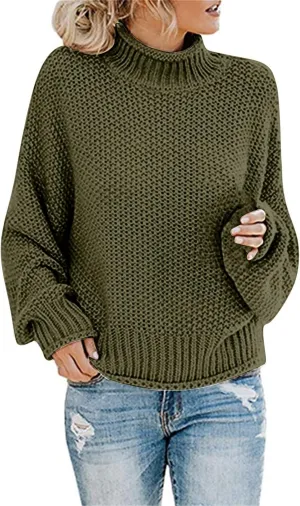 Fall Sweaters for Women,Trendy Fall Turtleneck High Neck Outfits Balloon Long Sleeve Pullover Outerwear Tunic Tops