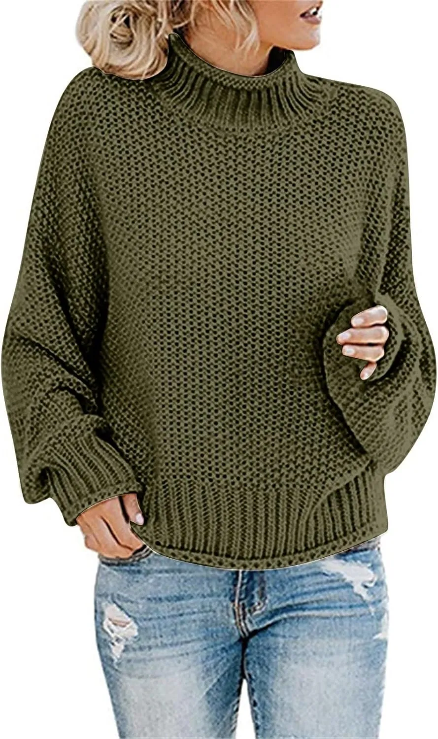 Fall Sweaters for Women,Trendy Fall Turtleneck High Neck Outfits Balloon Long Sleeve Pullover Outerwear Tunic Tops