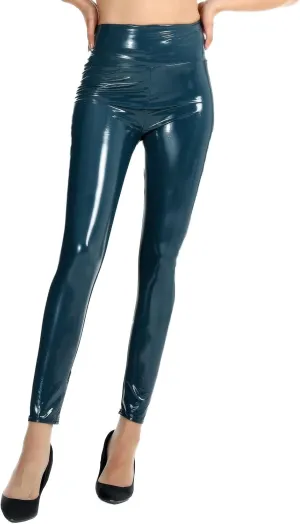 Faux Leather Leggings - Tummy Control Legging - with Contoured Power Waistband Stomach Compression - High Waist