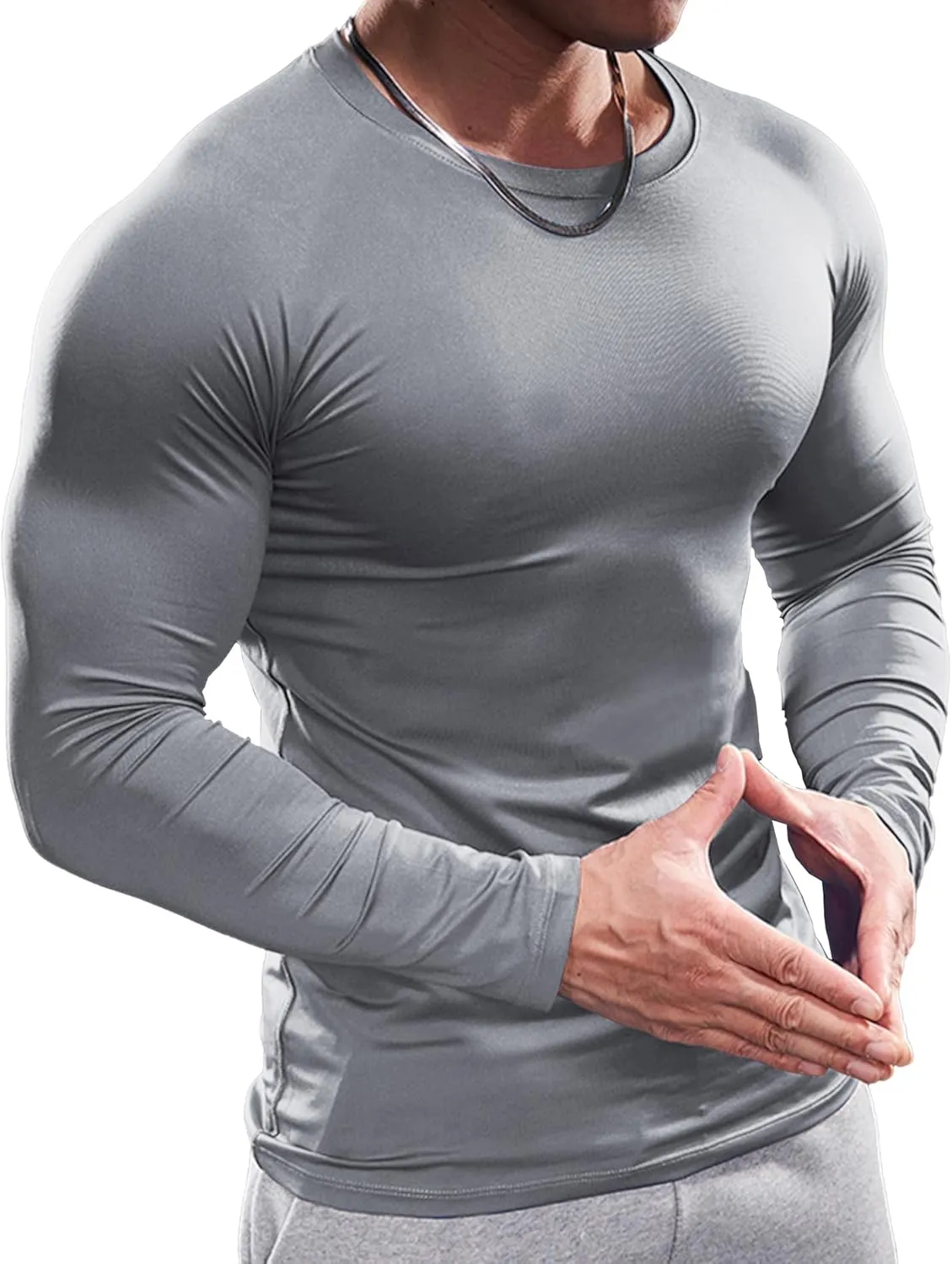 Fioboc Compression Shirts PerformancePro Active Crew Neck Tee Moisture Wicking Quick Dry Gym Running Shirts S-4XL
