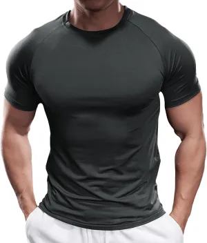 Fioboc Compression Shirts PerformancePro Active Crew Neck Tee Moisture Wicking Quick Dry Gym Running Shirts S-4XL