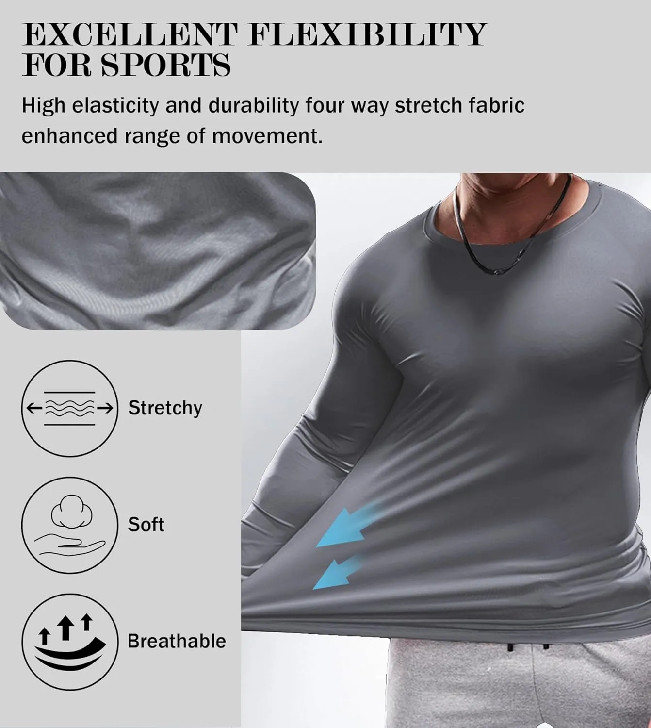 Fioboc Compression Shirts PerformancePro Active Crew Neck Tee Moisture Wicking Quick Dry Gym Running Shirts S-4XL