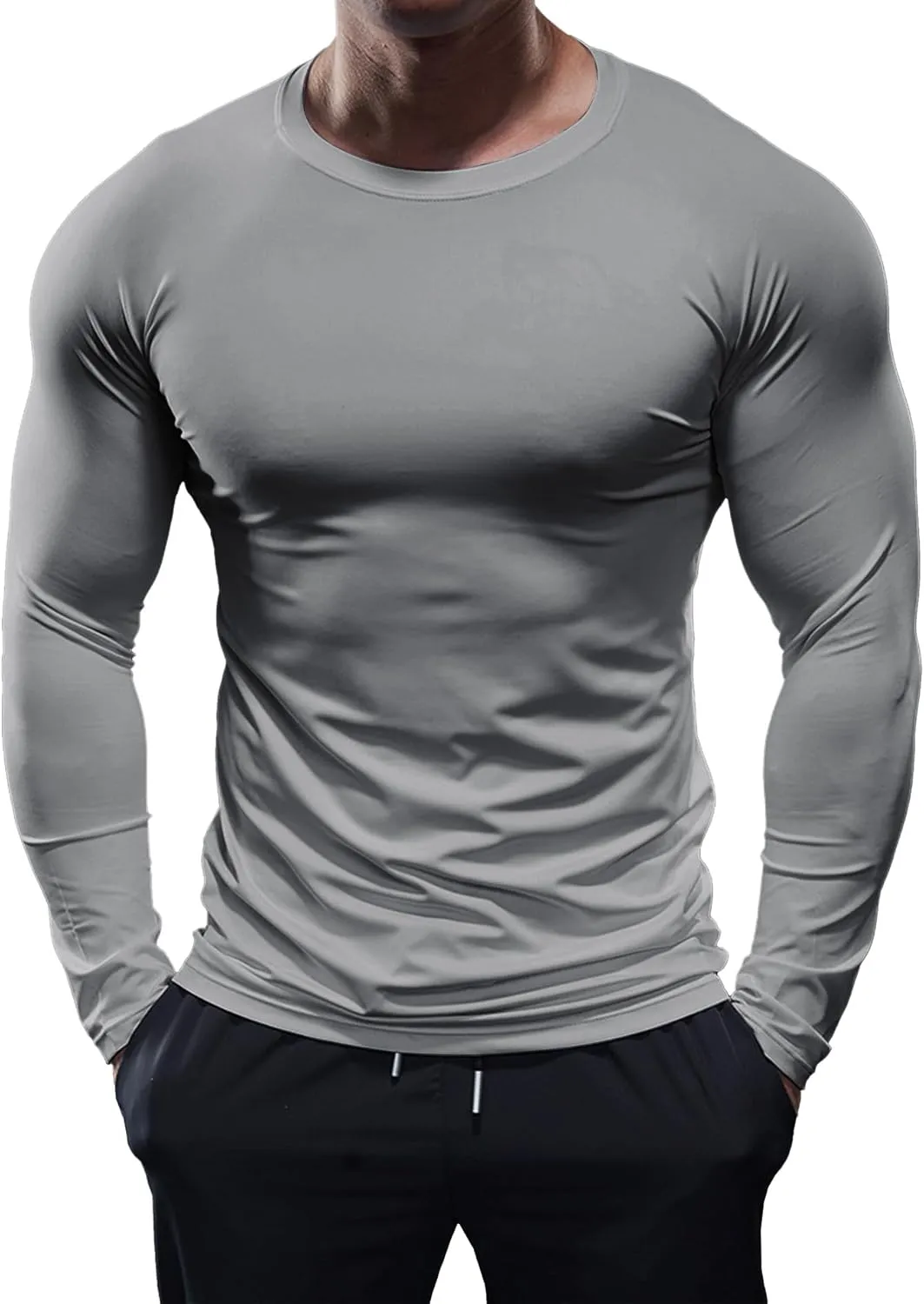 Fioboc Compression Shirts PerformancePro Active Crew Neck Tee Moisture Wicking Quick Dry Gym Running Shirts S-4XL