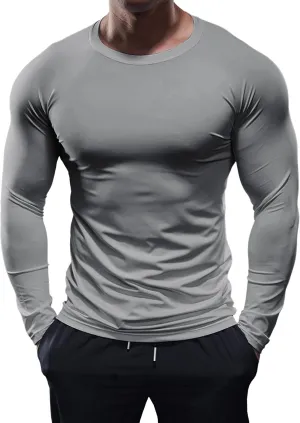 Fioboc Compression Shirts PerformancePro Active Crew Neck Tee Moisture Wicking Quick Dry Gym Running Shirts S-4XL